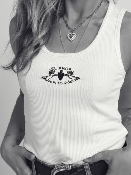 CAMI TIRANTES "RELIGIÓN" BORDADA