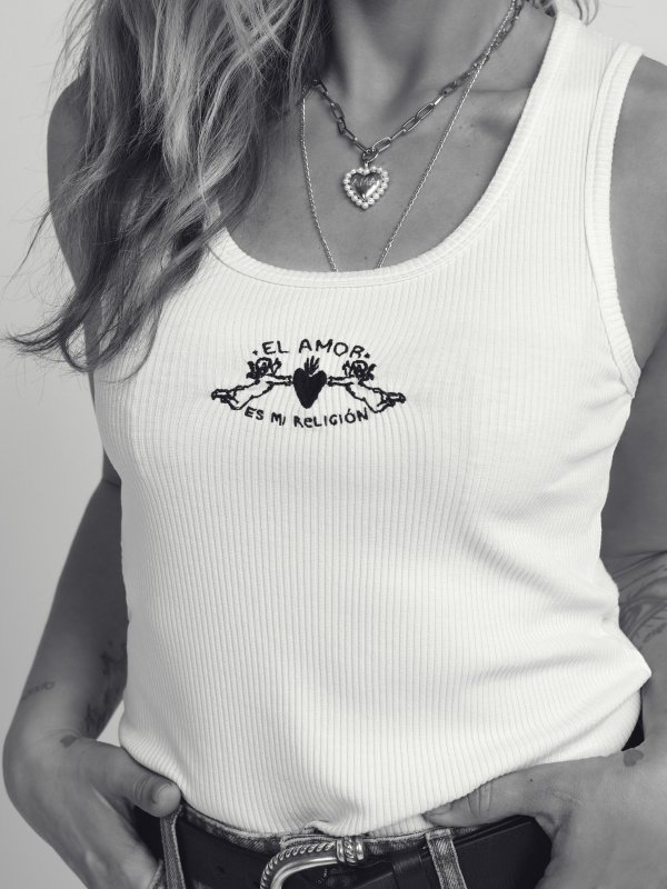 CAMI TIRANTES "RELIGIÓN" BORDADA