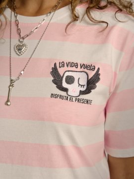 VESTIDO BORDADO "LA VIDA VUELA" ROSA