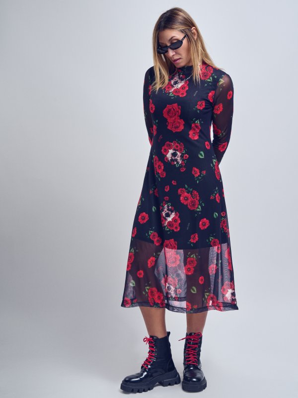 VESTIDO MIDI "ROSAS" TUL