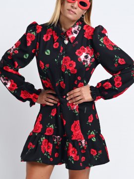 VESTIDO "ROSAS Y CALAVERAS" CORTO