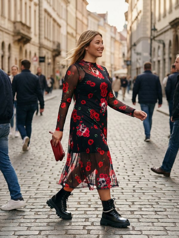 VESTIDO MIDI "ROSAS" TUL