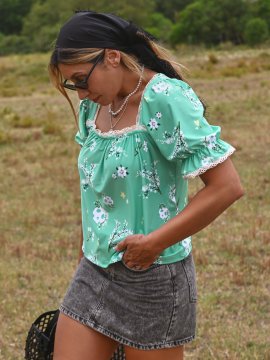 CAMISA "FLORA" VERDE AGUA